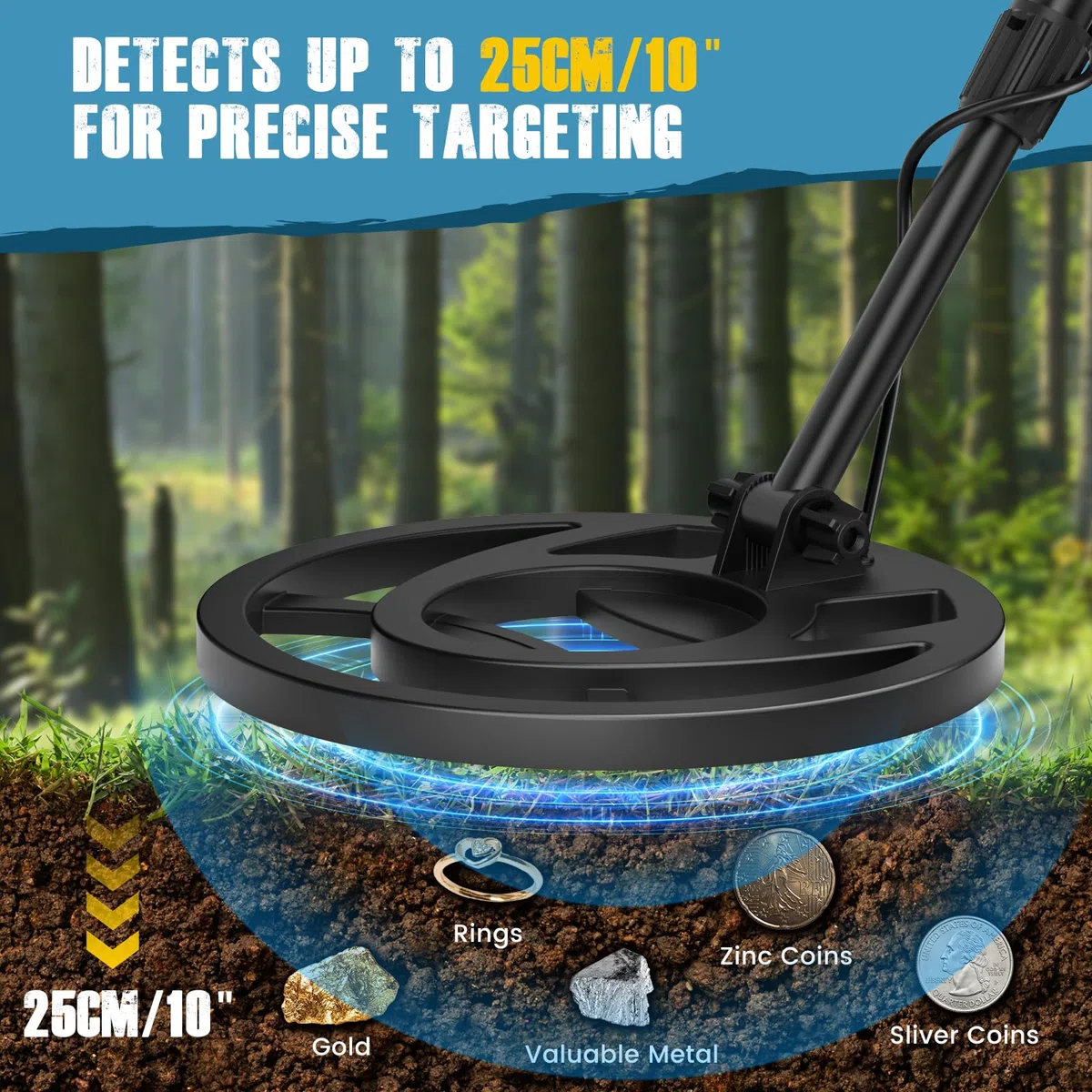 Metal detector per adulti e bambini lunghezza sensibilità e audio regolabile, tutte le modalità metallo/DISC/PP, display LCD, kit di rilevatori d'oro professionale per spiaggia, giardin (Blau)