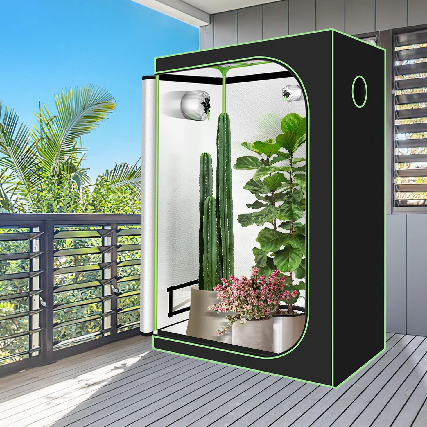 Sonnewelt Tenda da Growbox 600D Oxford Growbox, 100 x 100 x 200 cm Grow Tent, resistente alla luce e impermeabile, per coltivazione in ambienti interni