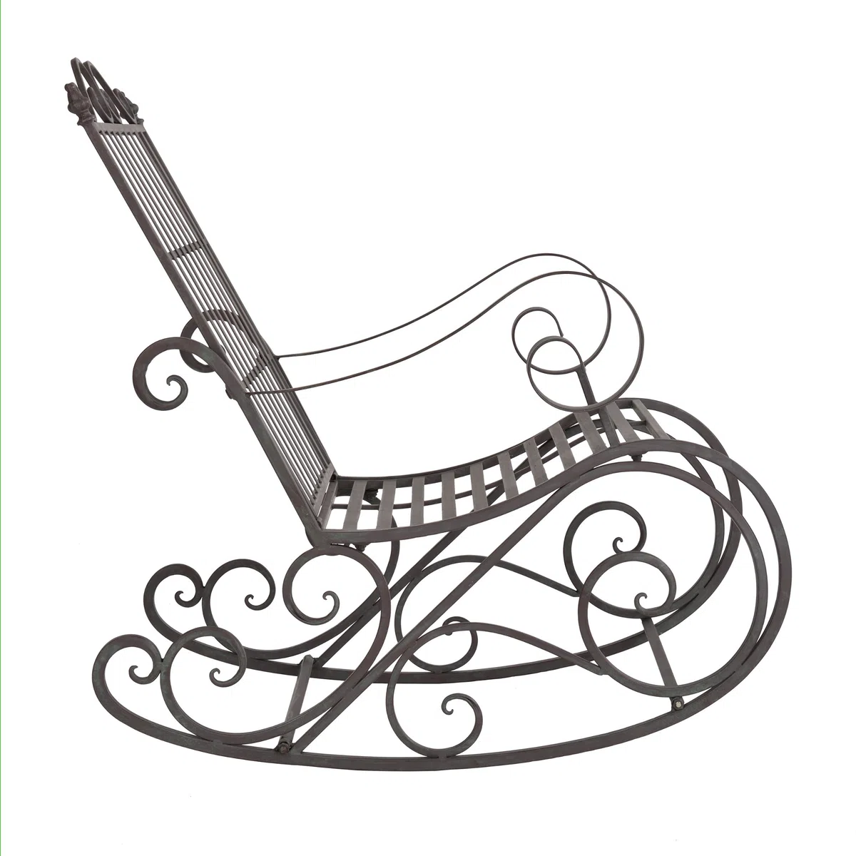 [en.casa] Sedia a Dondolo da Giardino in Metallo Poltrona Relax da Esterno con Braccioli Curvi e Schienale Alto Motivi Decorativi in Stile Country Shabby per Balcone Terrazza Patio - Verde