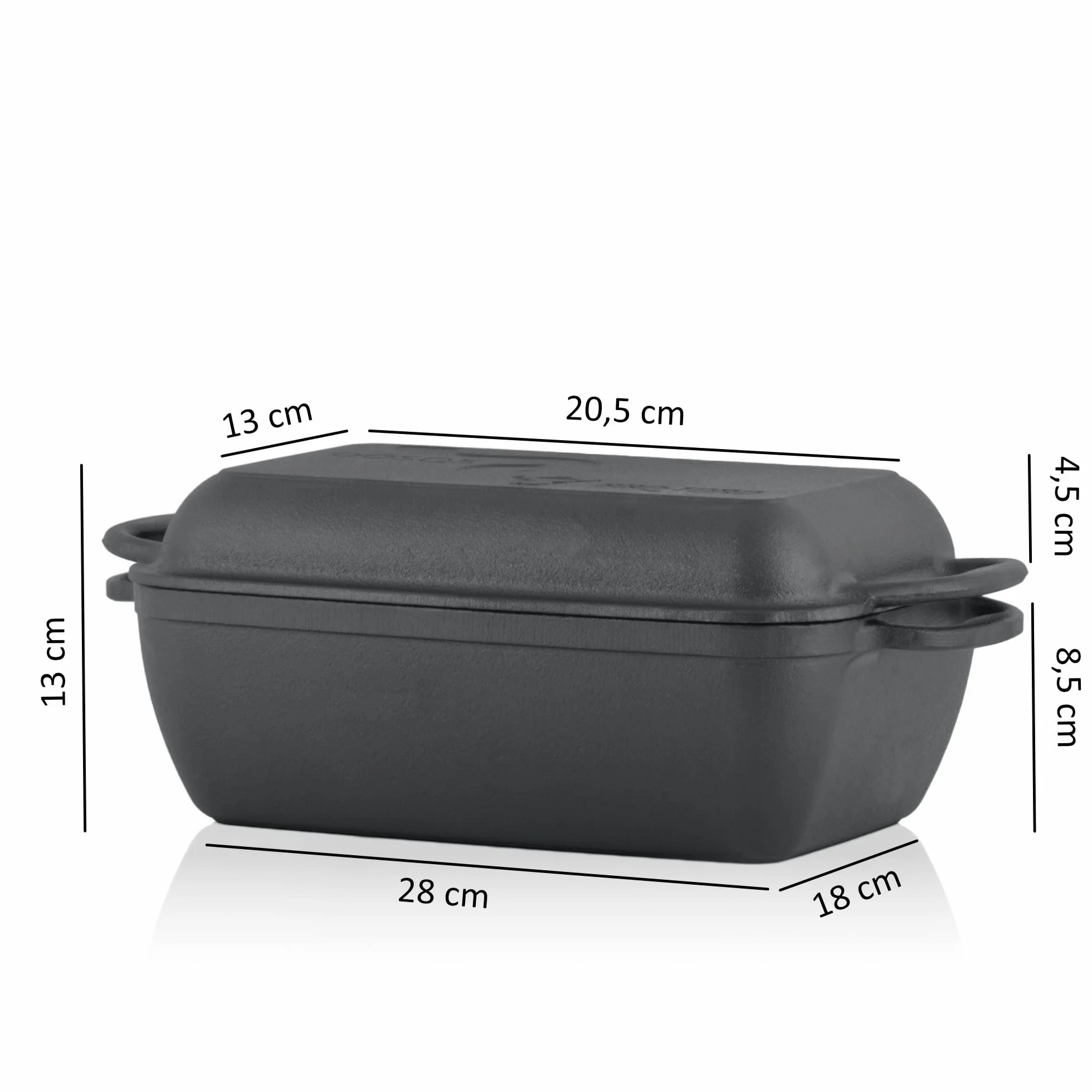 BBQ-Toro Casseruola in ghisa con coperchio 4,5 L | Pentola 2 in 1 padella + teglia pane | Ideale per stufare, barbecue e forno, grande pentola resistente, teglia in ghisa, uso universale