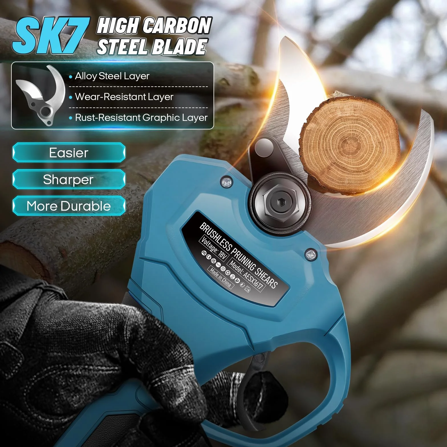 Forbice elettrica a batteria per Makita BL-18V, 40mm Forbice da giardino, Max apertura 65mm Forbice a batteria con motore senza spazzole, display LCD, cesoia per potatura di alberi (senza