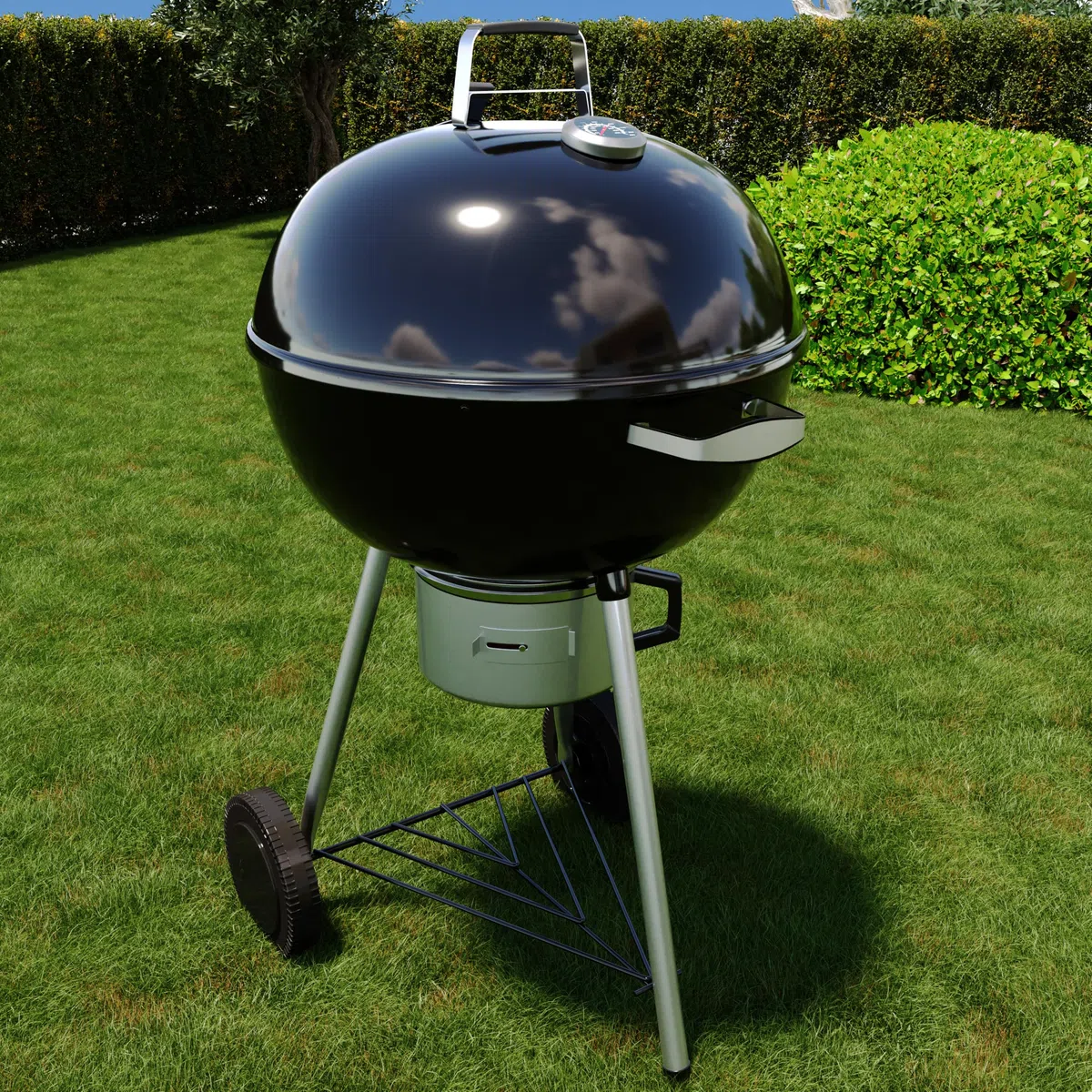 Barbecue 57 Cm Rotondo A Carbonella Carbone BBQ Portatile Compatto Grill Griglia Da Giardino Picnic Balcone Terrazzo Con Coperchio Ruote E Termometro Integrato Colore Nero