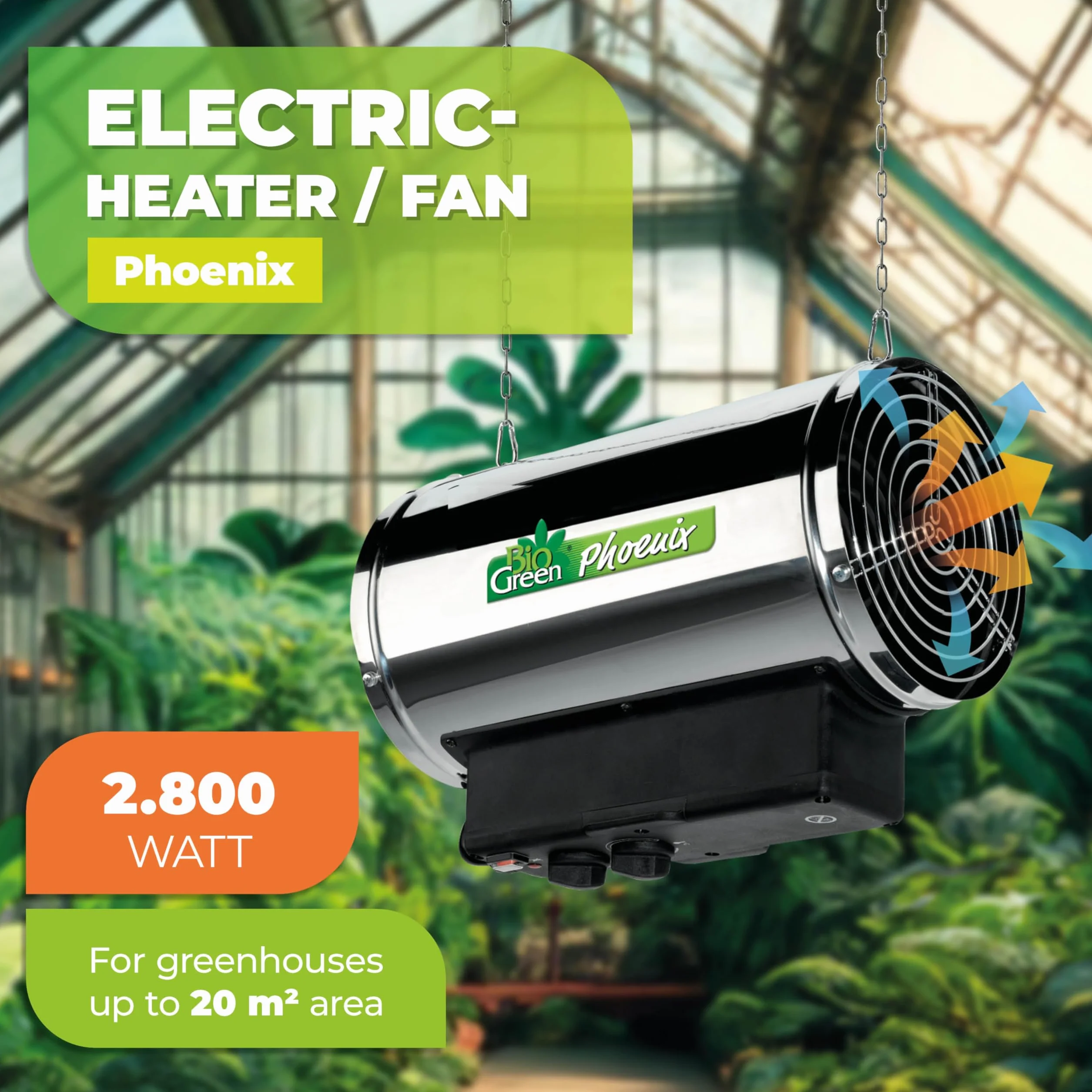 Bio Green riscaldatore Elettrico a Ventola Phoenix, Argento/Nero