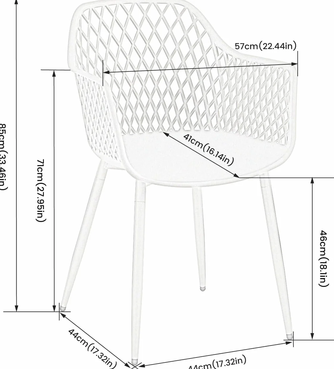 buybyroom Set di 6 sedie da giardino in plastica con braccioli, eleganti e facili da pulire, colore bianco