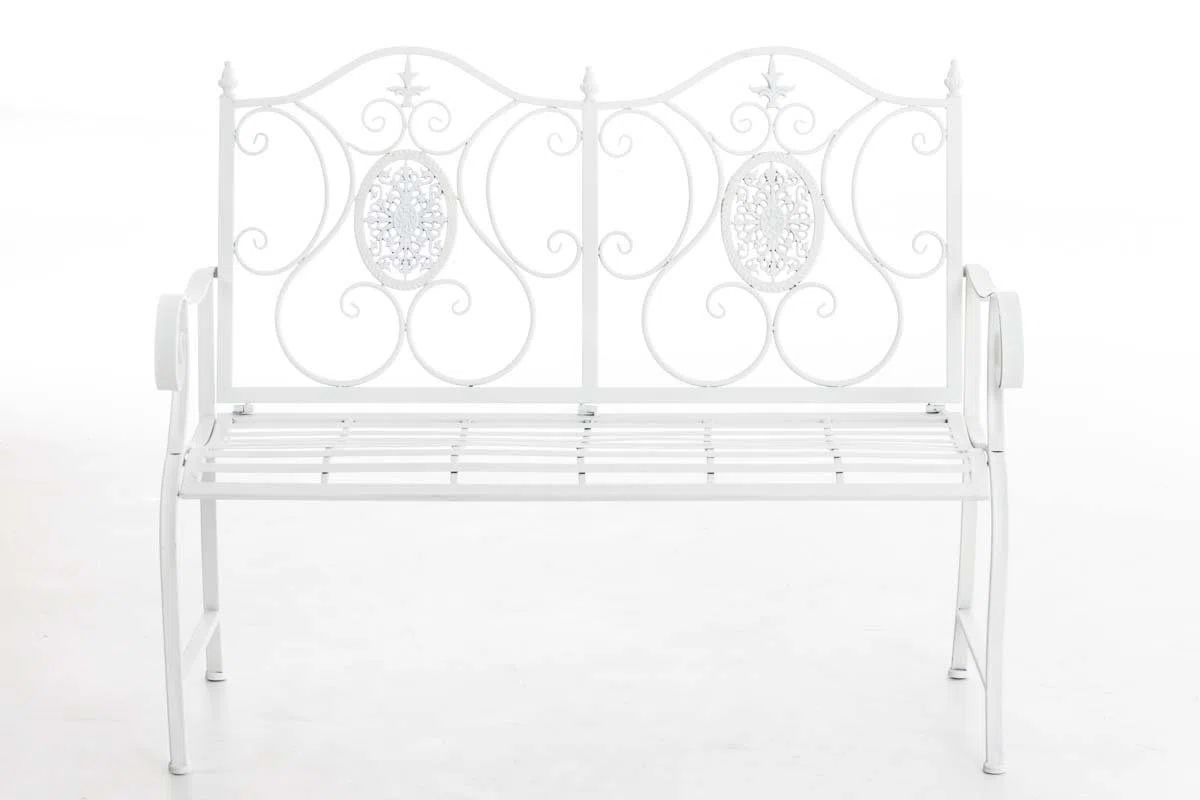 CLP Panchina da Giardino Punjab in Ferro Laccato - Panca Nostalgica Alto Schienale - Panca Stile Rustico per Esterno - Panchina Rétro Resistente ca. 120x50cm, Colore:bianco