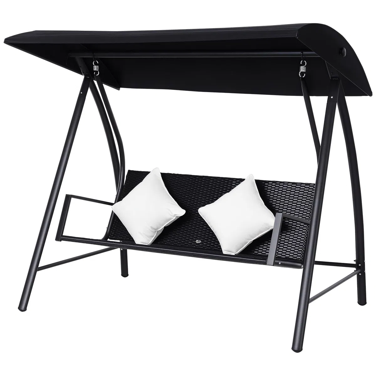 Outsunny Dondolo Polyrattan da Giardino a 3 posti, 2 Cuscini e Baldacchino Ferro Verniciato a Polvere Tetto Idrorepellente Cuscini Sfoderabili 198x124x179cm 360kg