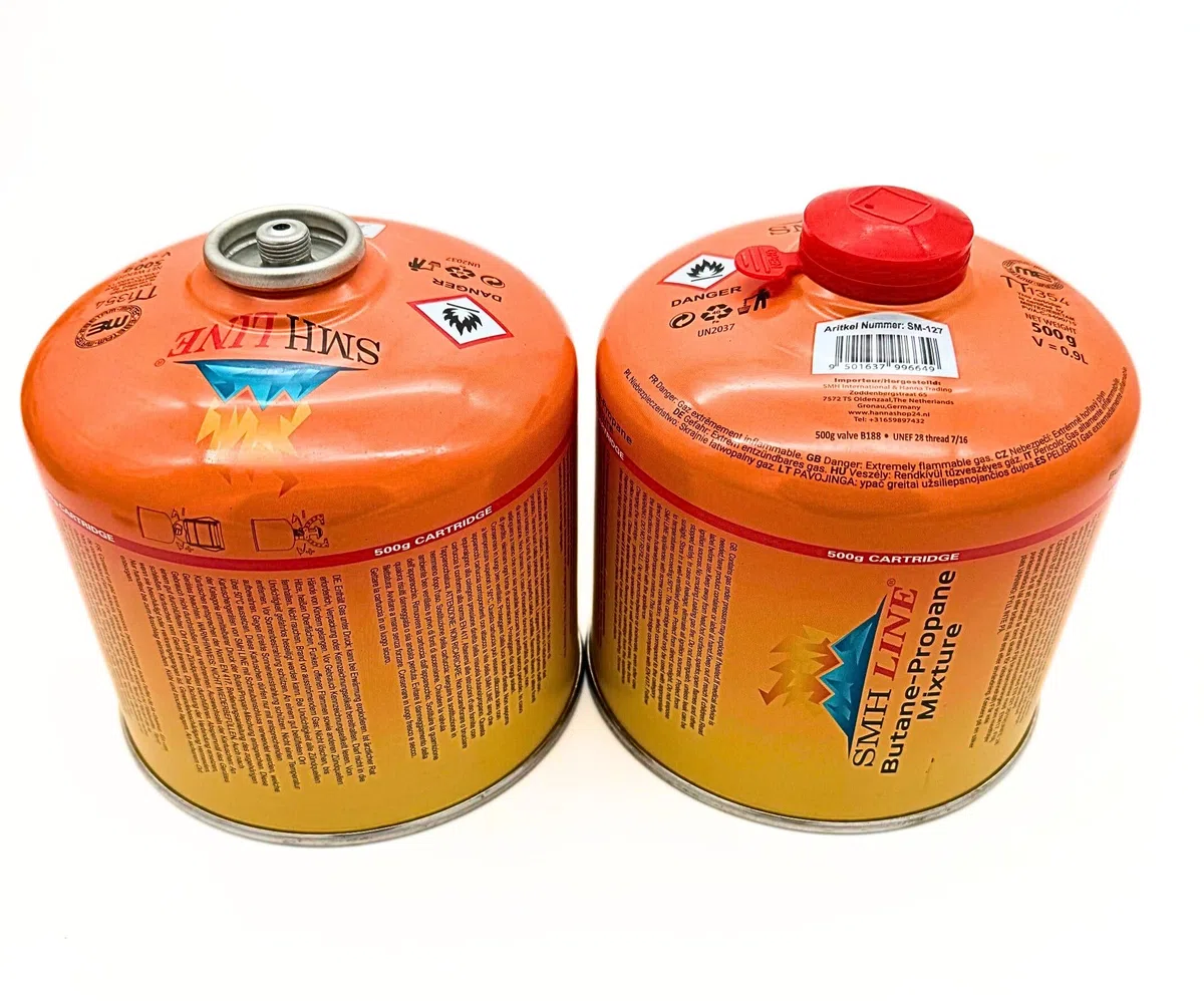 SMH LINE Cartuccia a vite butano 12 x 500 g filettatura universale 7/16 cartucce di gas cartuccia valvola EN 417 filettatura Bruciatore a filo propano miscela cucina campeggio fornello a gas