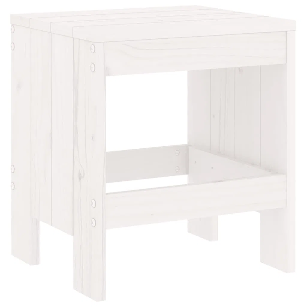 Sgabello da giardino, 2 pezzi, bianco, 40 x 36 x 45 cm, in legno massello di pino, rustico per terrazza e balcone, sgabello per esterni senza schienale con poggiapiedi, portata fino a 110 kg