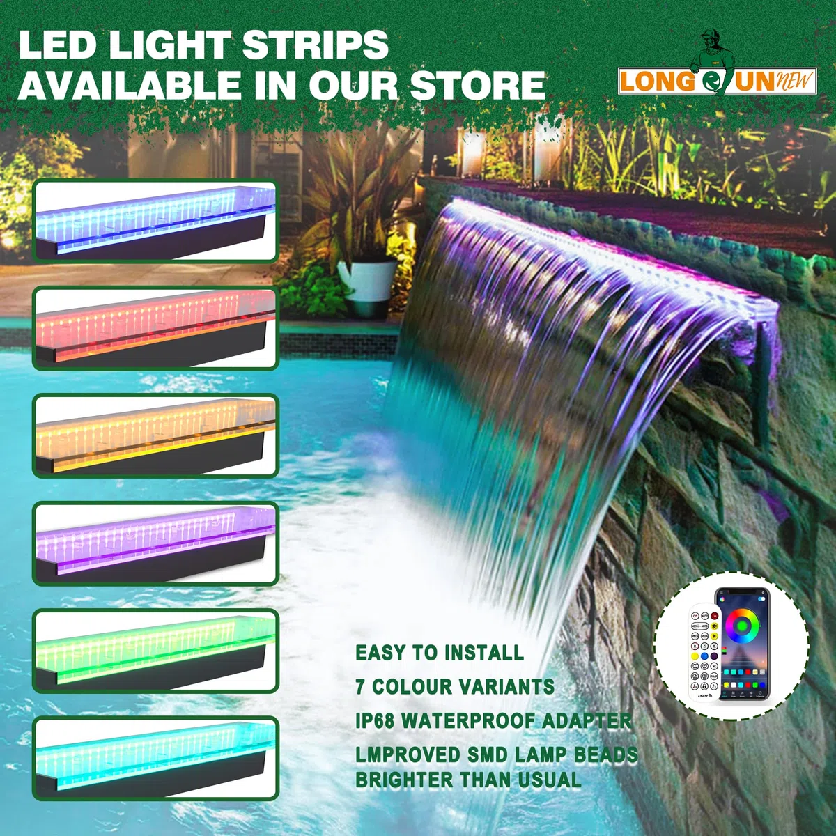 Kit con lama a cascata per laghetto, fontana in acrilico da 90 cm, con accessori, larghezza 20 cm, cascata per giardino, patio, stagno