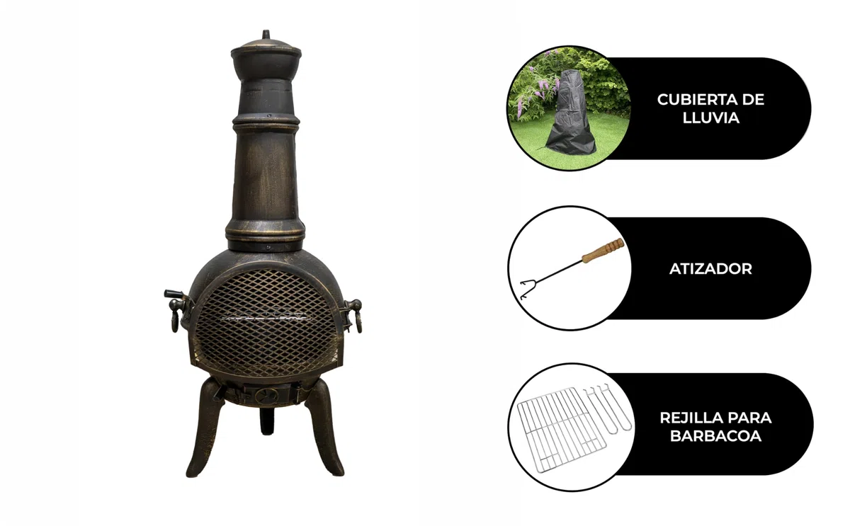 MonsterShop - Caminetto da Giardino Braciere da Esterno Ciminiera con Canna Fumaria e Griglia per Barbecue