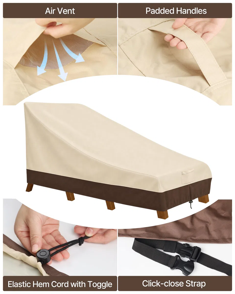 Vailge Copertura impermeabile per chaise longue da patio, 600D, resistente ai raggi UV, 2 pezzi, colore: beige e marrone