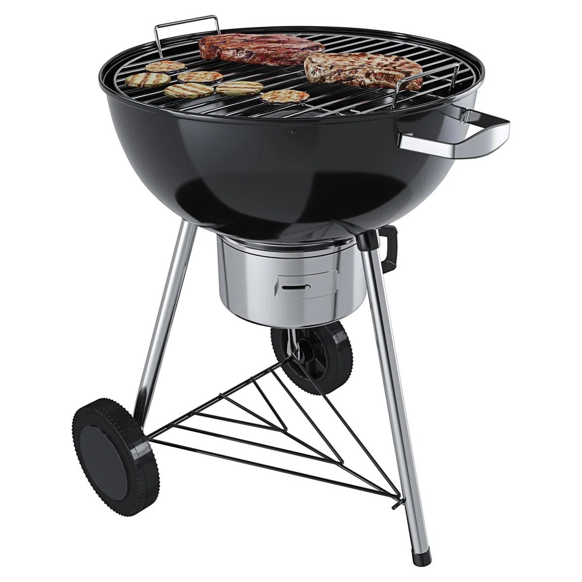 Barbecue 57 Cm Rotondo A Carbonella Carbone BBQ Portatile Compatto Grill Griglia Da Giardino Picnic Balcone Terrazzo Con Coperchio Ruote E Termometro Integrato Colore Nero