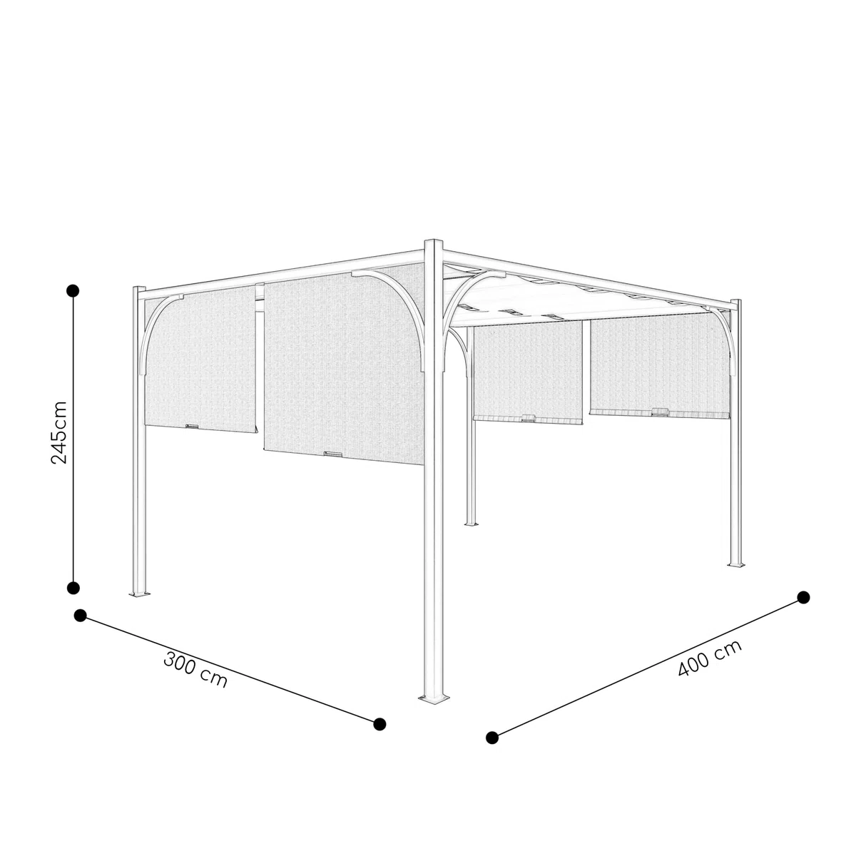 Gazebo Pergola 3x4 M Tetto Scorrevole Telo Bianco Impermeabile Retrattile Struttura Acciaio Bianco Giardino Terrazzo Piscina Esterno Campeggio Design Elegante Moderno