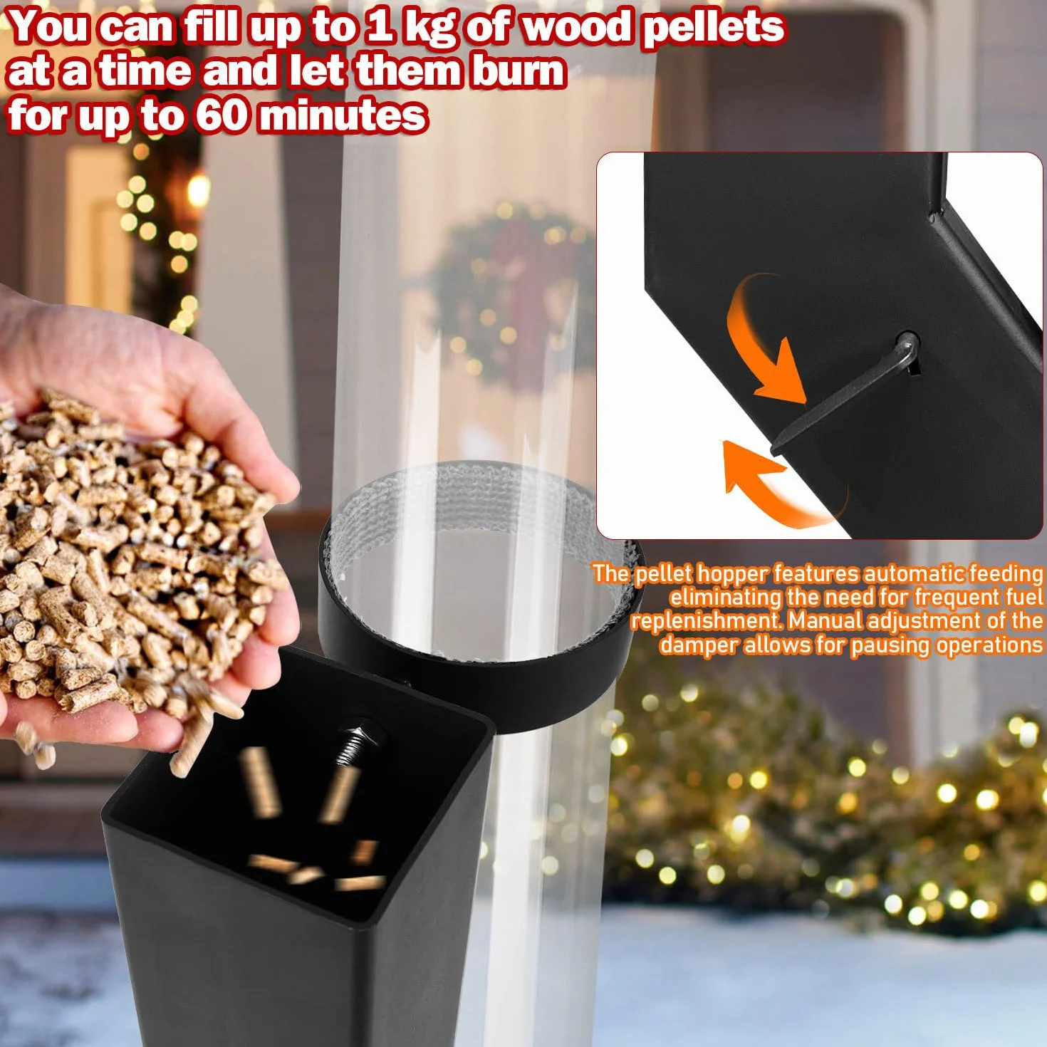 Fiqops Torcia a pellet in acciaio inox con tubo in vetro da 100 x 8 cm, per ambienti esterni, tubo di fuoco per giardino e terrazza, facile da montare