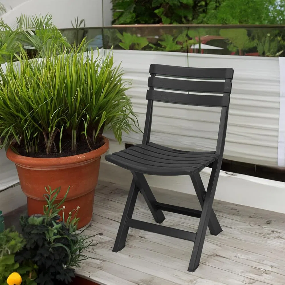 VIRSUS Set 4 Sedie da Giardino Pieghevoli in Polipropilene, misura 41x44x78 cm, Sedia Richiudibile Senza Braccioli per Esterno ed Interno, Made in Italy -BIRK4739 (Antracite)