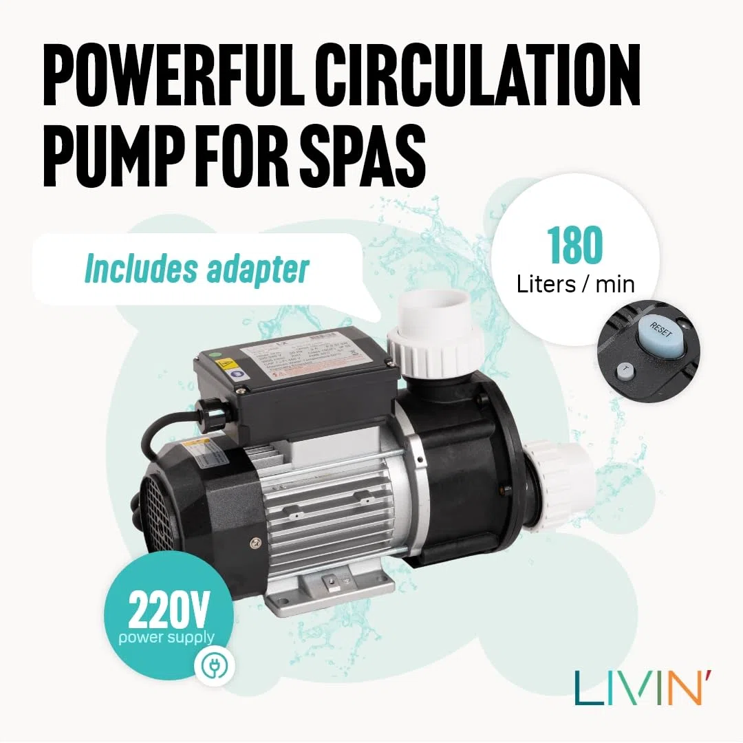 Livin Spa JA50 - Pompa di Circolazione per Piscina Idromassaggio 0,37 KW/0,5 HP, Filtro 180 l/min, Circolazione Dell'acqua con 230