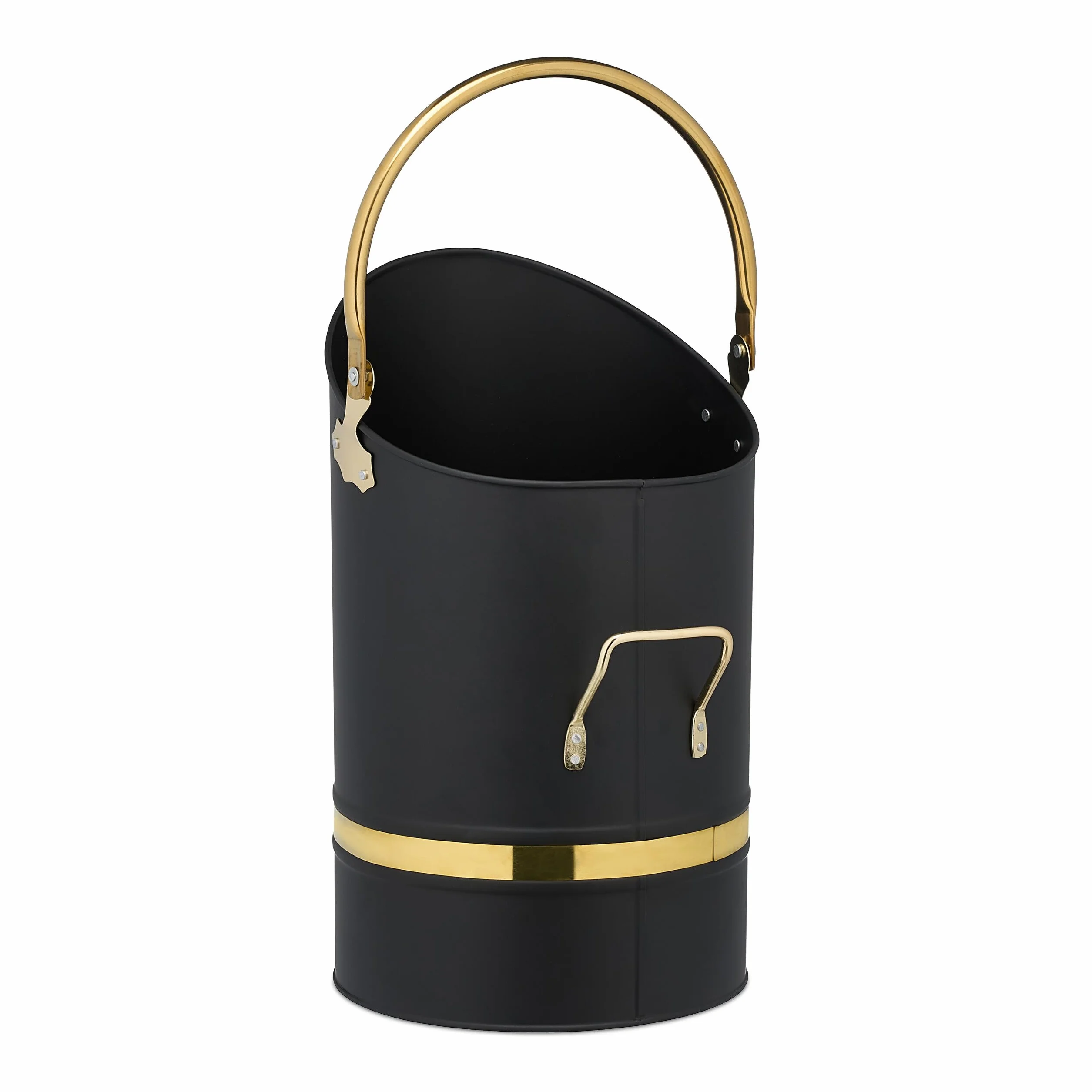 Relaxdays Contenitore Porta Carbone da Camino, Secchio Pellet Caminetto, Secchiello Portacenere da 12 L, Ferro, Nero Oro