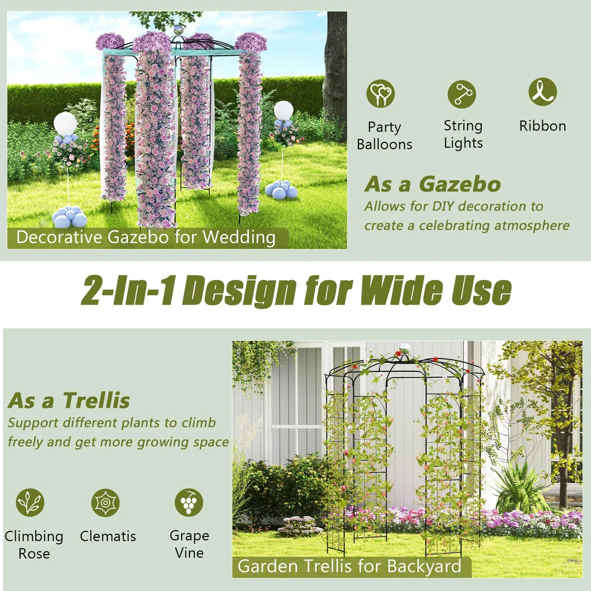 HOMASIS Pergolato da Giardino a Forma di Gabbia per Uccelli, Arco da Giardino in Metallo, Traliccio con Tettoia e 4 Lati per Piante Rampicanti, Pergola da Giardino per Matrimoni, Nero (198 x 284 cm)