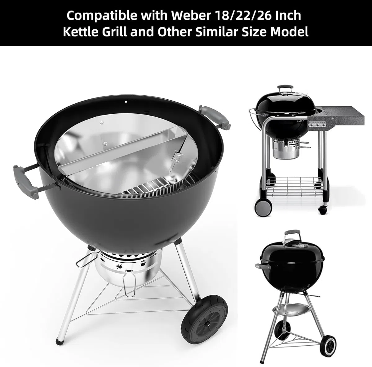 onlyfire Cestini per Carbonella da Barbecue, Affumicatore BBQ in Acciaio Inossidabile per Weber 57 cm Kettle BBQ e Altre 47/57/67 cm Kettle Griglie