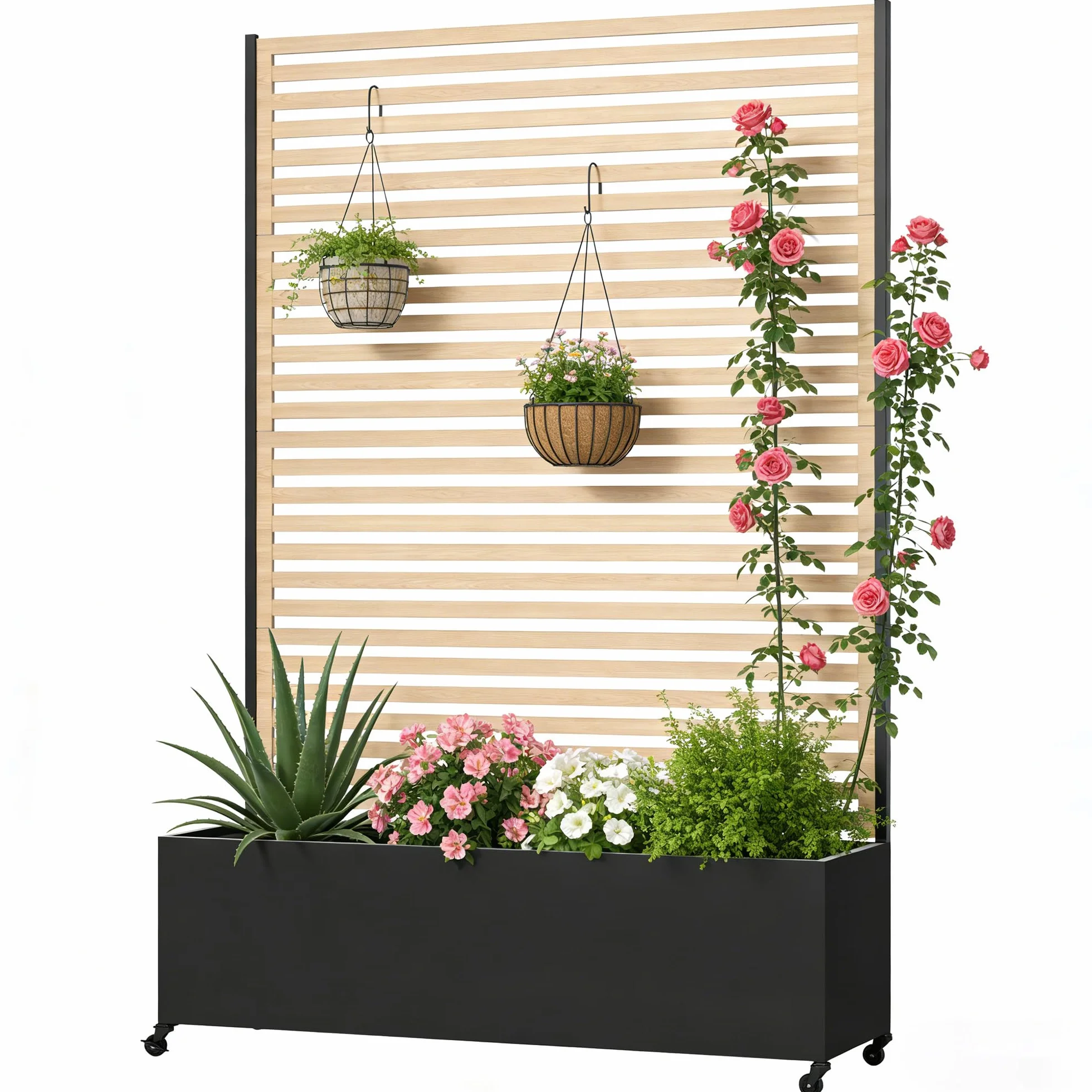 Fioriera da esterno in metallo con traliccio, aiuola rialzata in metallo con ruote, fioriera da esterno indipendente con schermo per la privacy, per fiori, verdure in giardino, patio, balcone