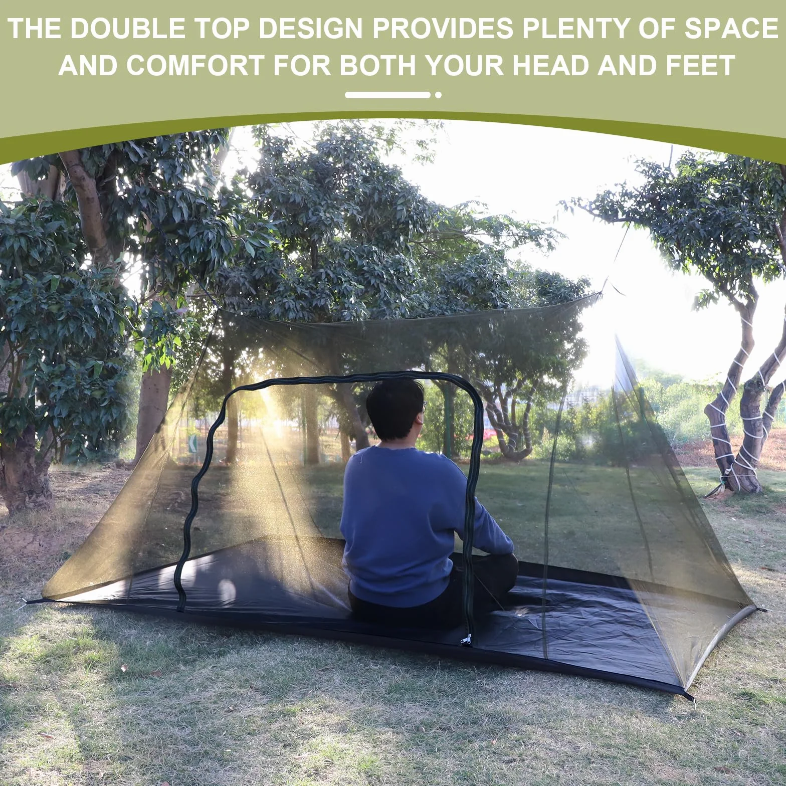 EFUTURETIME Grande Zanzariera da Campeggio, 240X140X110cm, Zanzariera da Viaggio Leggera, Portatile, Tenda Anti-Zanzara Impermeabile con Porta Cerniera per Escursionismo, Tetto A due Falde-Verde