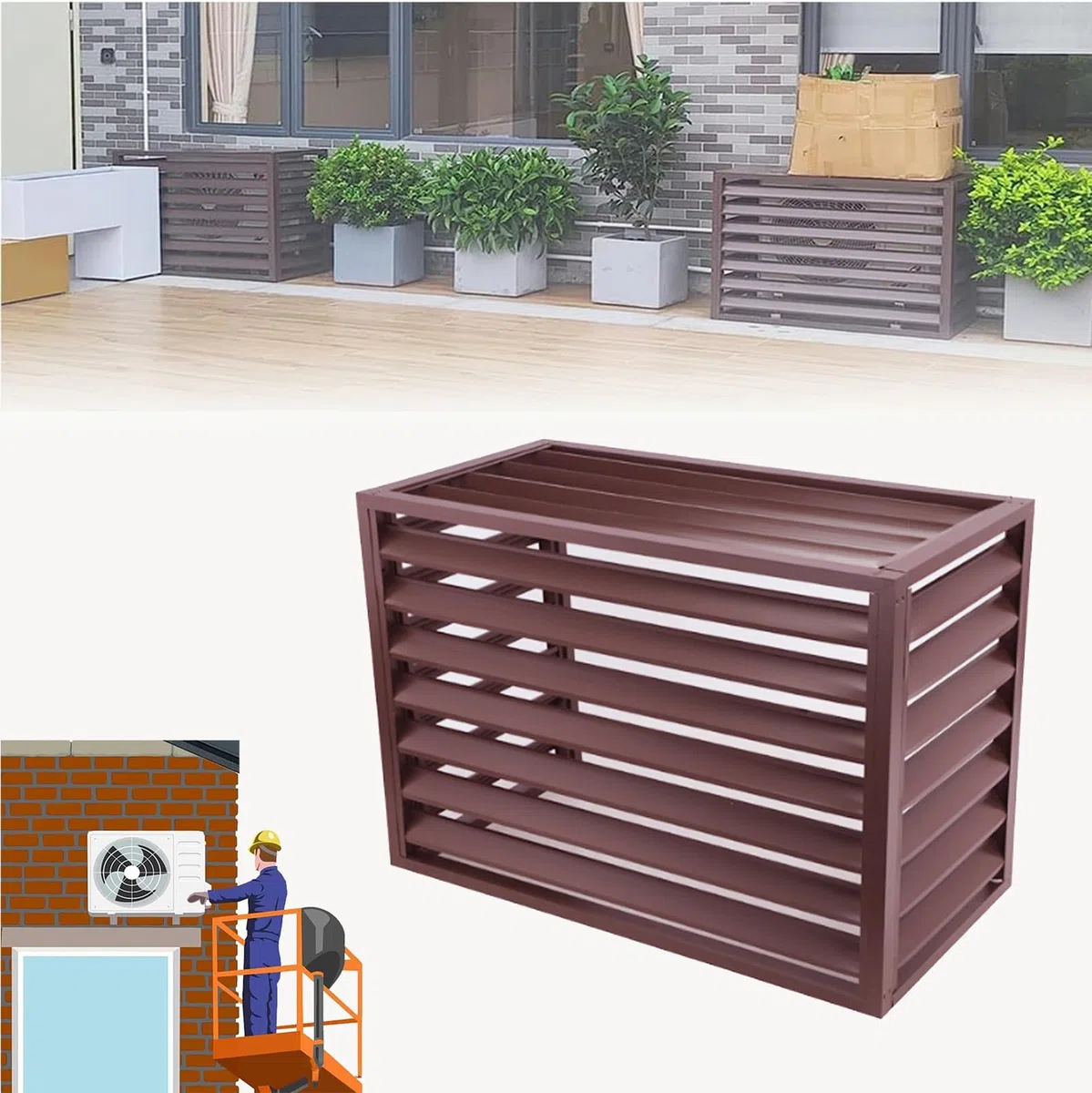 Copri Condizionatore da Esterno in Alluminio, L100*W50*H70 Copertura Protettiva - Evita Esposizione al Sole, Riduce Rumore, per Guardrail privacy balcone esterno Copertura AC in Alluminio