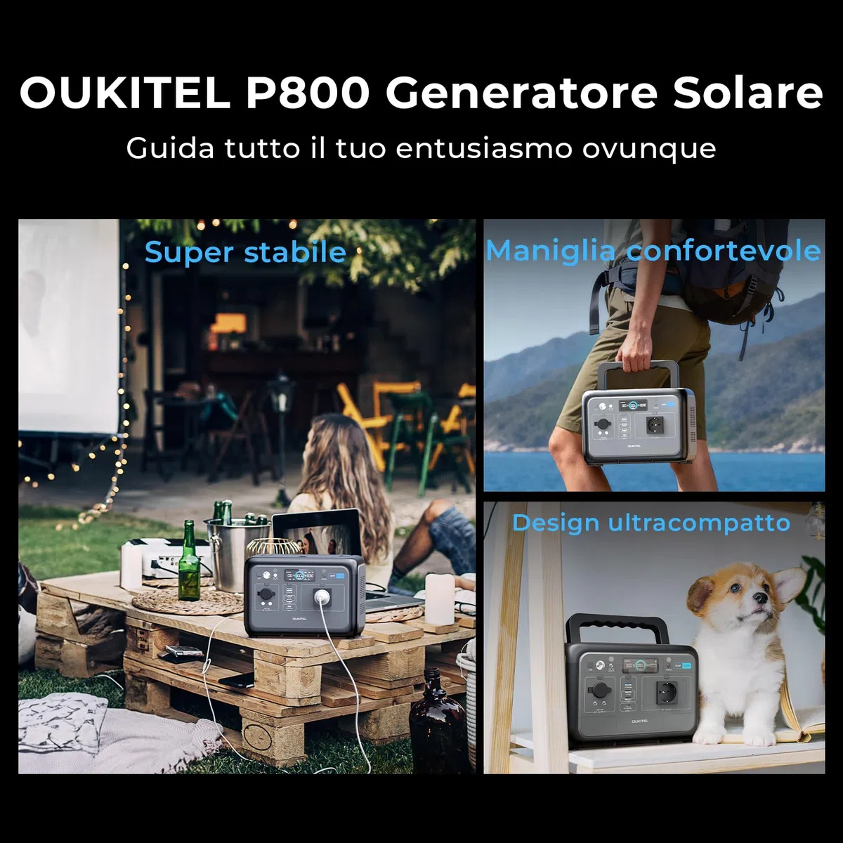 OUKITEL P800 Centrale Elettrica Portatile 800W(1600W picco), Batteria LiFePO4 512Wh, Stazione di Energia Portatile 6kg, Ricarica Rapida per Campeggio, Power Station