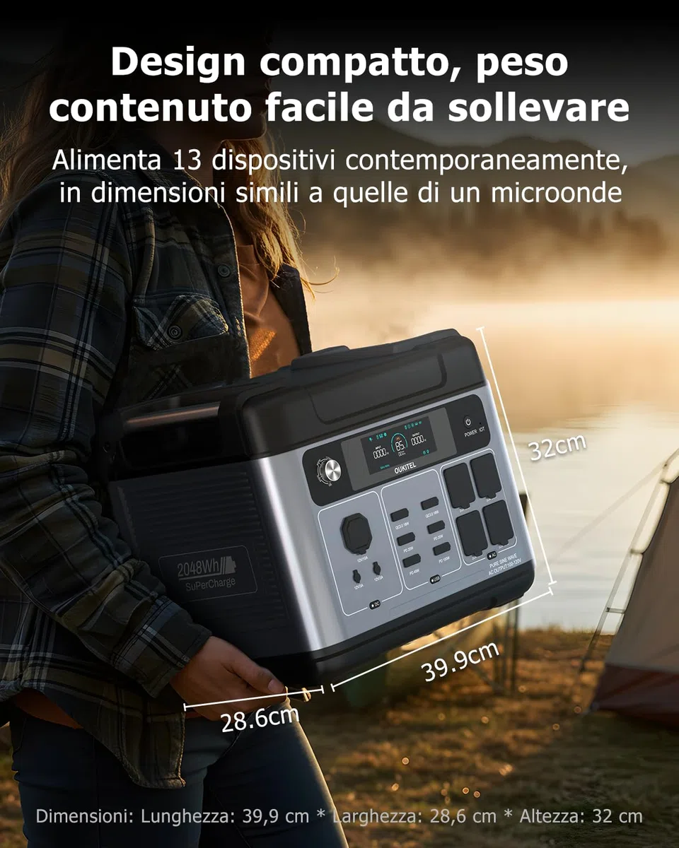 OUKITEL P2001 Pro 3200W Stazione Elettrica Portatile, Batteria LiFePO4 2048Wh, Generatore Solare con 1*400W Pannello, Ricarica Rapida, UPS <10ms, Stazione di Alimentazione per Casa, Campeggio & Camper
