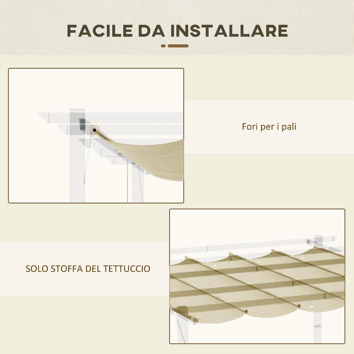 Copertura Gazebo 4x3 m Pergola in Poliestere Traspirante Beige con 10 Fori di Drenaggio