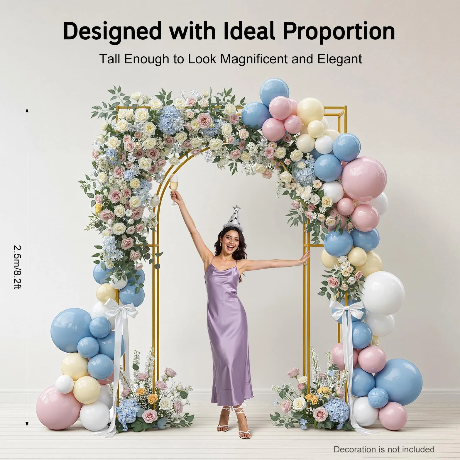 Arco per matrimonio, doppio strato, rettangolare, in metallo, arco per palloncini, per interni ed esterni, matrimoni, feste, giardino, banchetti