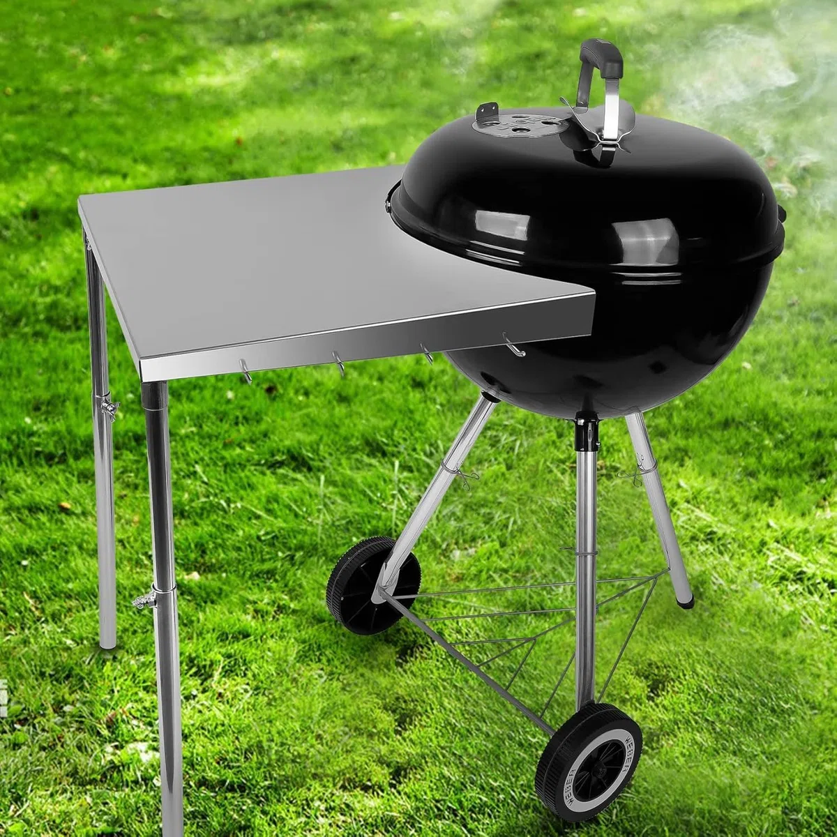 onlyfire Tavolino da Barbecue, Ripiano Laterale Accessori per Barbecue, Tabella di Lavoro dell'acciaio Inossidabile per Le Griglie del Carbone di Legna del Bollitore di Weber