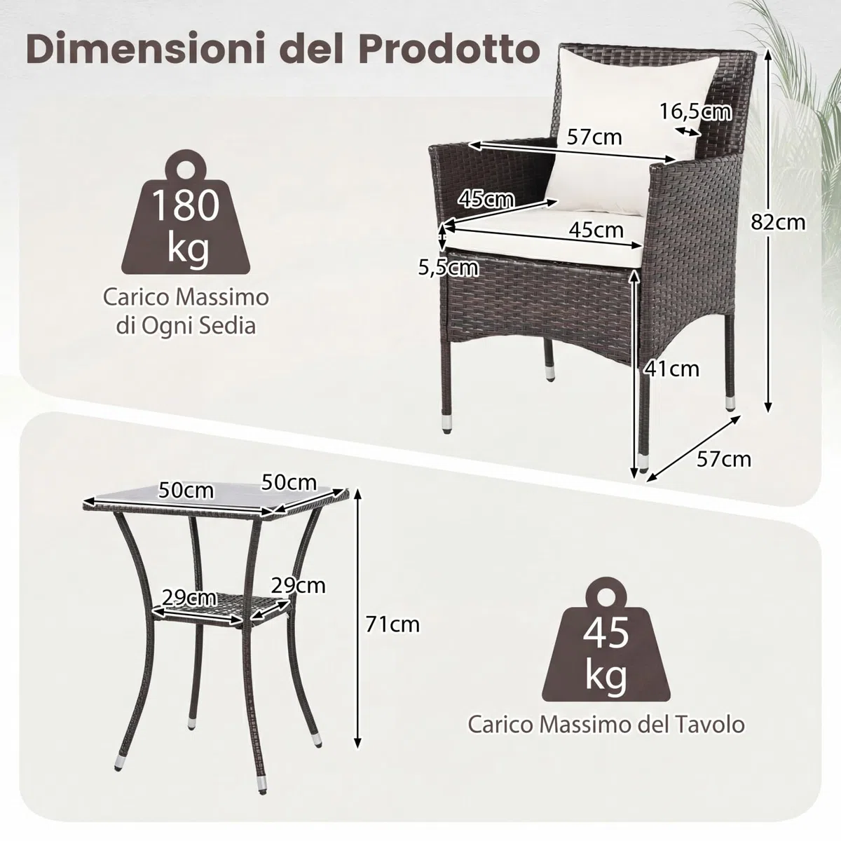 COSTWAY Set da Salotto da Giardino 3 Pezzi, 3 Pezzi Set Mobili da Esterno in Rattan con Tavolo in Vetro Temperato a Doppio Ripiano, Set da Conversazione con Cuscini per Veranda (Marrone+Bianco)
