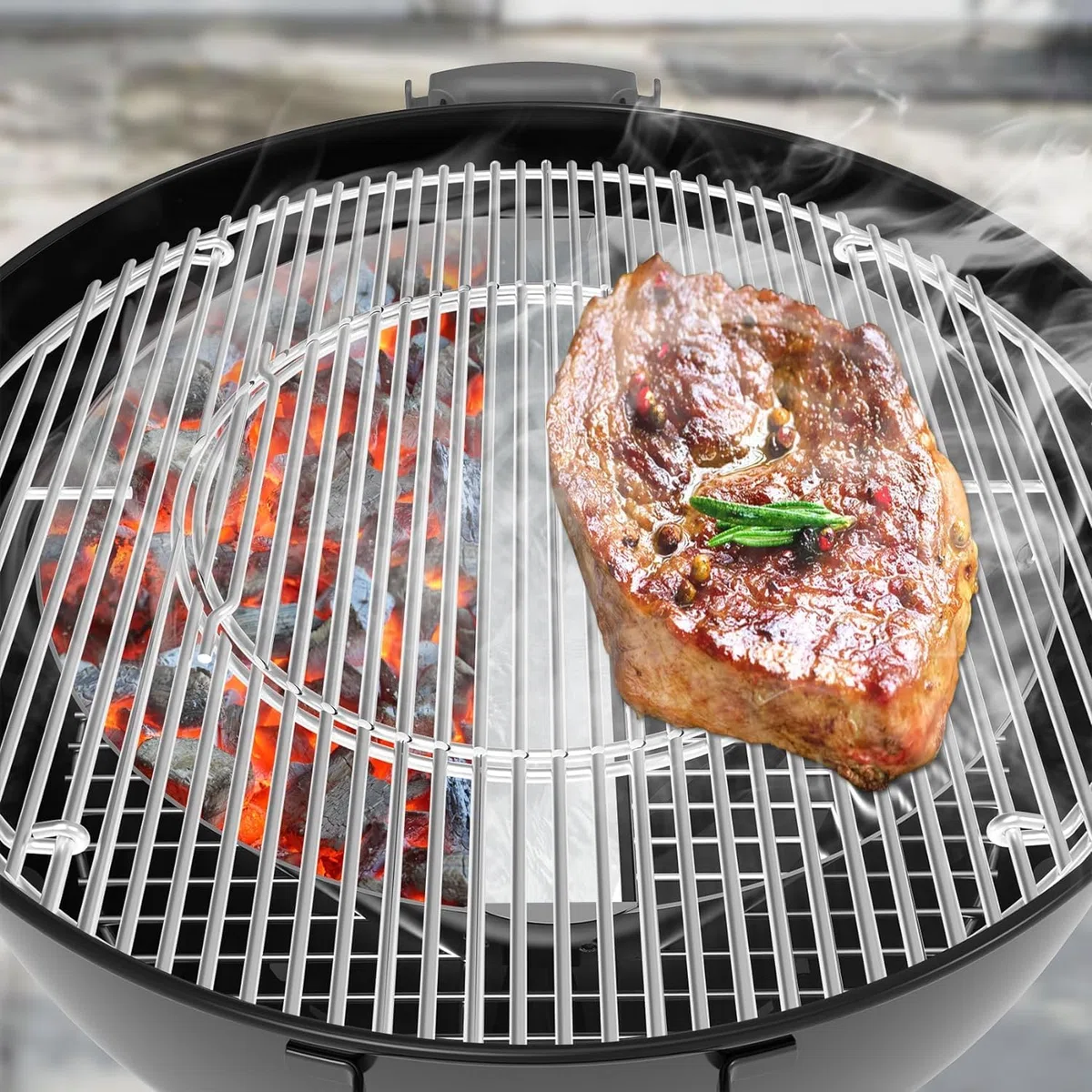 onlyfire Cestini per Carbonella da Barbecue, Affumicatore BBQ in Acciaio Inossidabile per Weber 57 cm Kettle BBQ e Altre 47/57/67 cm Kettle Griglie