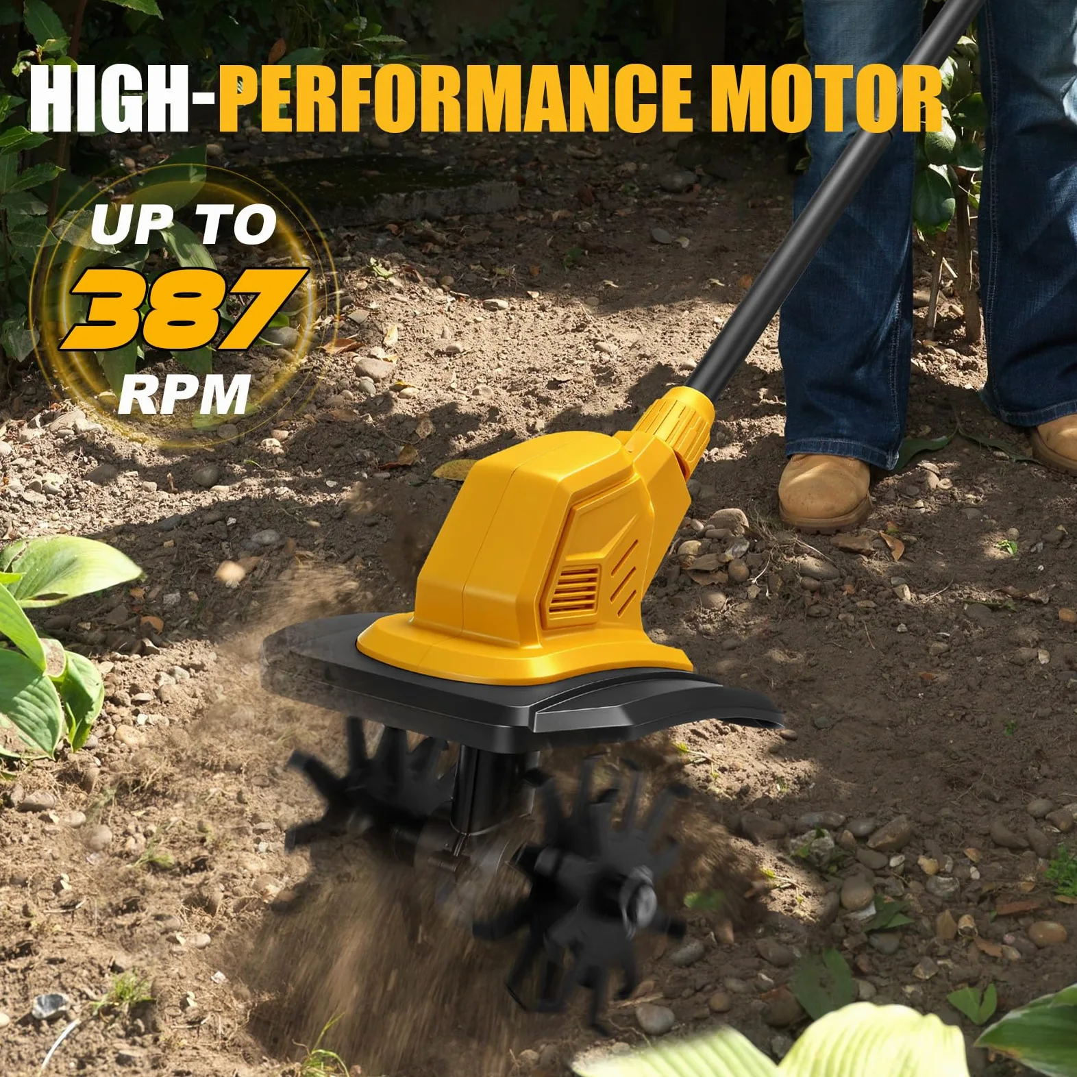 Motozappa senza fili per Dewalt 18 V, 20 V Batteria, Motozappa a Batteria con Motore Brushless, Altezza Regolabile, larghezza di lavoro 20 cm, profondità di lavoro 18 cm, per Giardini e Cortili