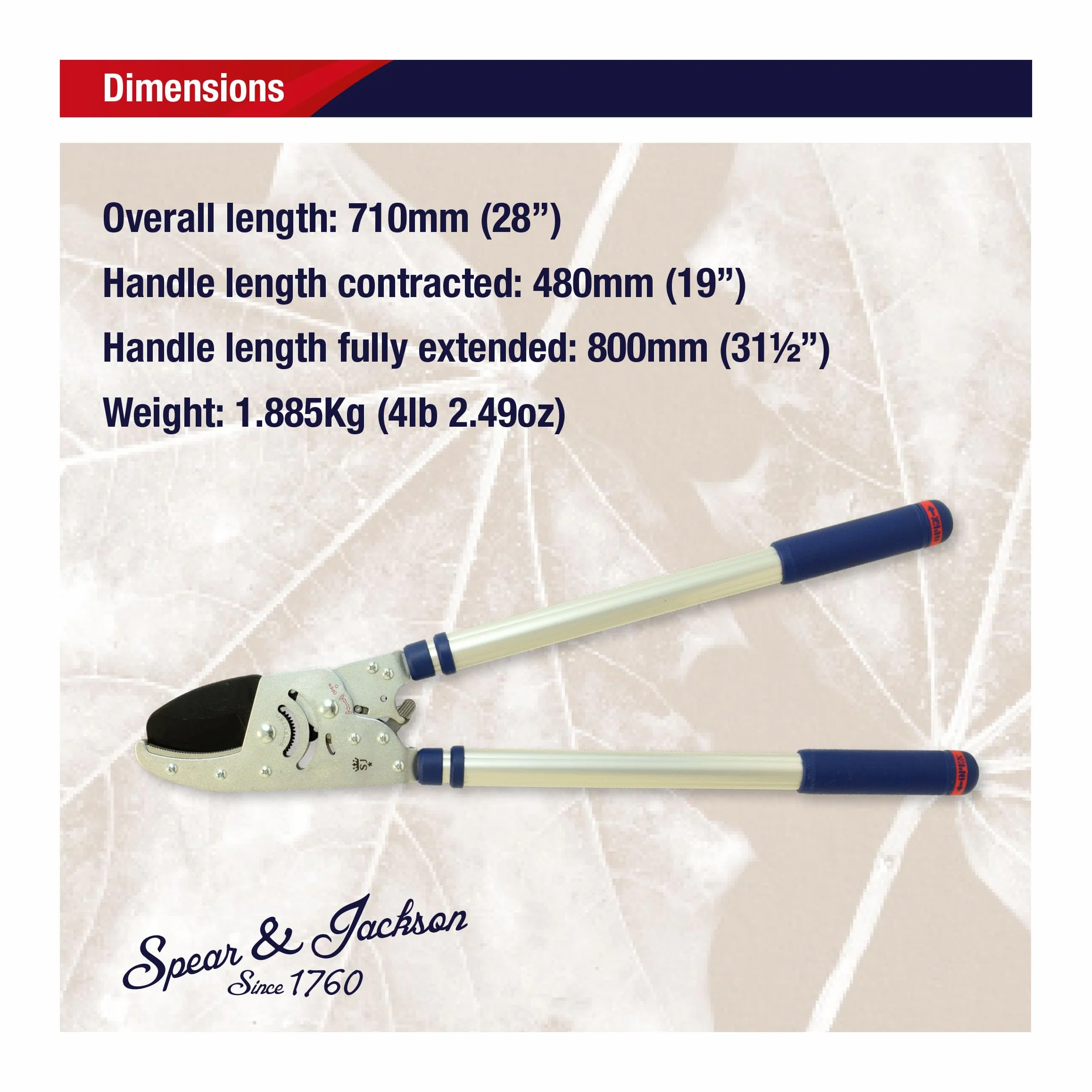 Spear & Jackson 8290RS Cesoia Troncarami a Incudine con Manici Telescopici e Meccanismo a Cricchetto, per Utilizzo Gravoso, Gamma Razorsharp