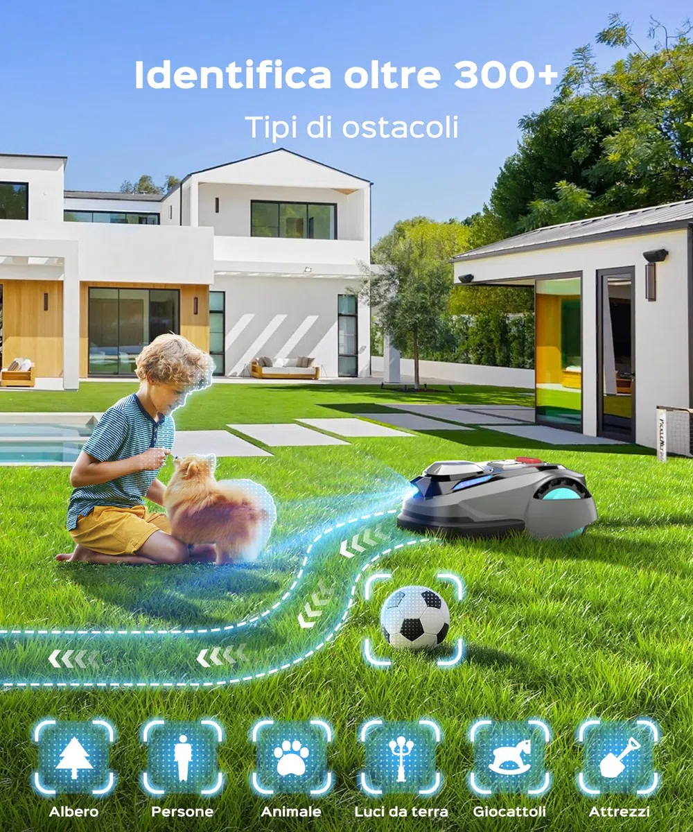 YARDCARE N1600PRO – Robot tagliaerba senza filo perimetrale con posizionamento RTK e visione, fino a 1600 m², navigazione precisa con mappatura intelligente, taglio strutturato e gestione aree