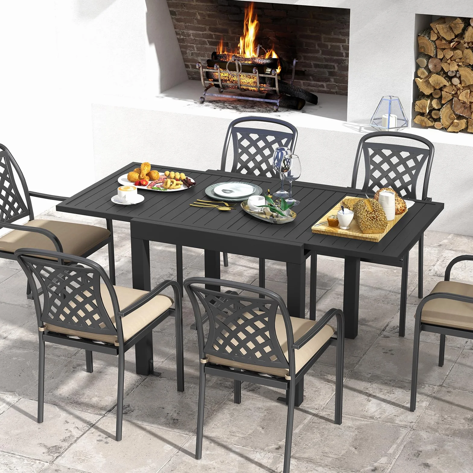 KOMFOTTEU Tavolo da Giardino Allungabile per 4-6 Persone, Tavolo da Pranzo Regolabile da 80 a 160cm Resistente alle Intemperie in Alluminio, Tavolo da Esterno Rettangolare (Grigio Scuro)
