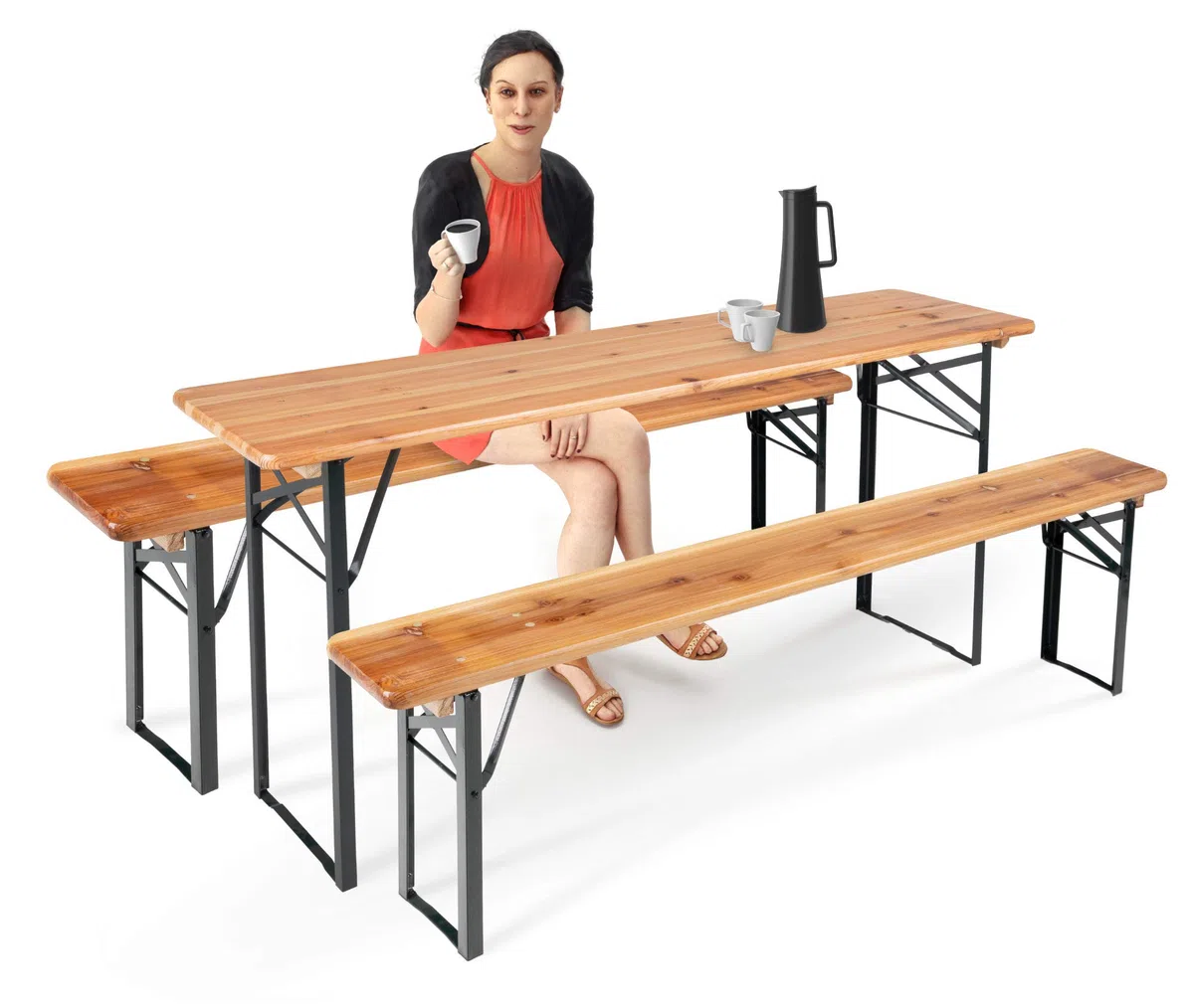 Stagecaptain BBB-180 Hirschgarten Panca Da Birreria Set 2x - 2 panche robuste e lunghe (177 cm) - Cerniere metalliche stabili - Superficie verniciata - Pieghevole - Seduta in legno - Naturale