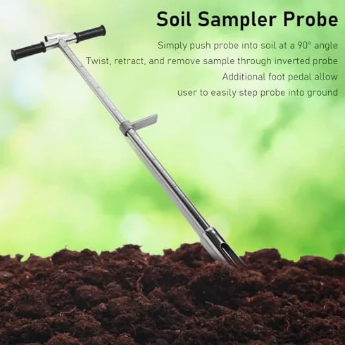 Campionatore di terreno, 105 cm, sonda terra in acciaio inox, campionatore con pedale espulsore e impugnatura a T, per prato, giardino, fattoria
