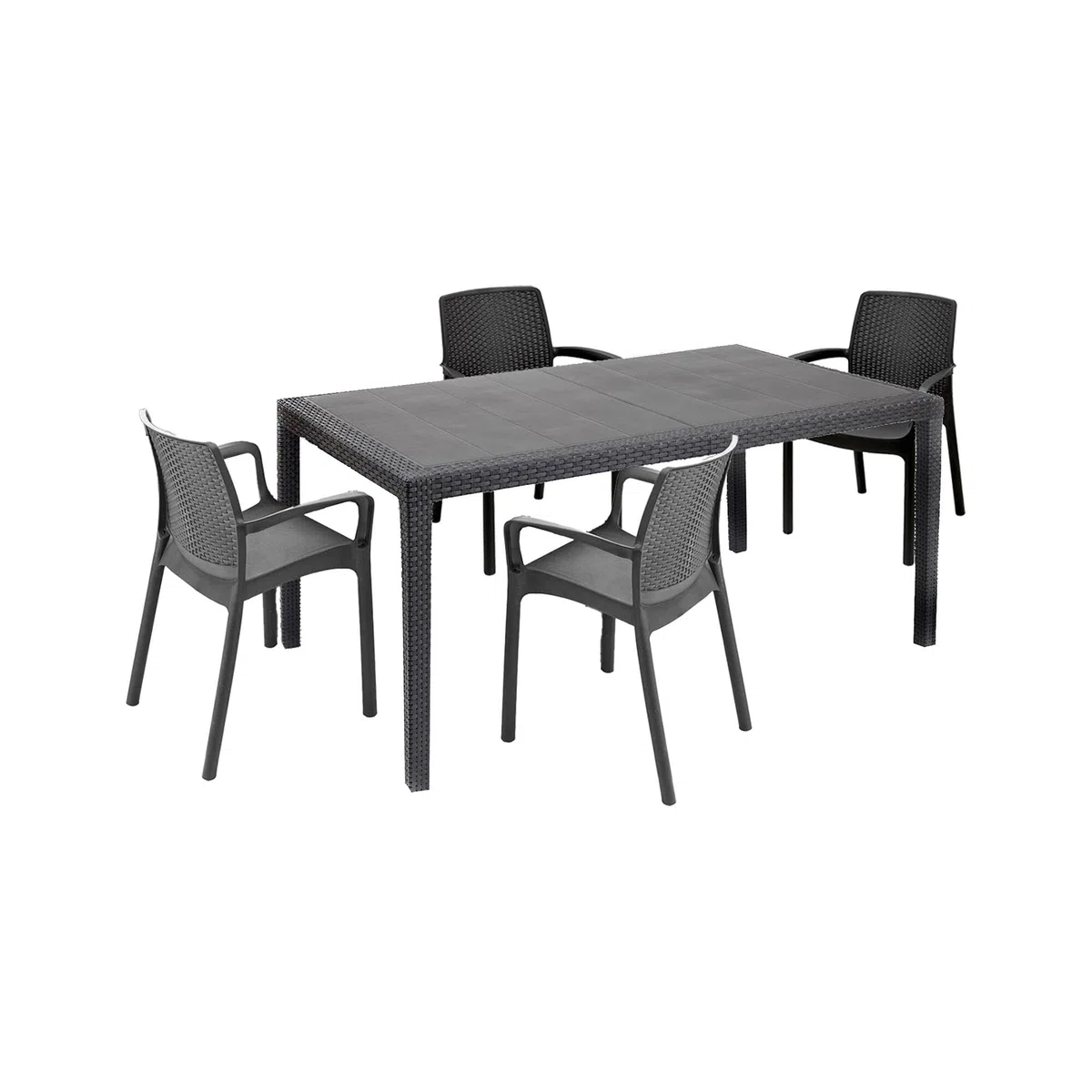 Dmora - Set Salotto da Esterno Tarquinia, Salottino Outdoor e Indoor, Tavolo Rettangolare Fisso con 4 sedie impilabili, Made in Italy, Antracite