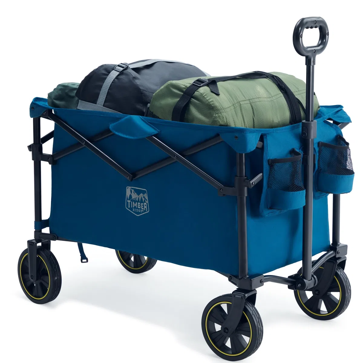 TIMBER RIDGE Carrello Pieghevole Spiaggia 200L con Portabevande Manico Regolabile, Carrello da Giardino per Tutti i Terreni Esterni Campeggio Portata 150kg