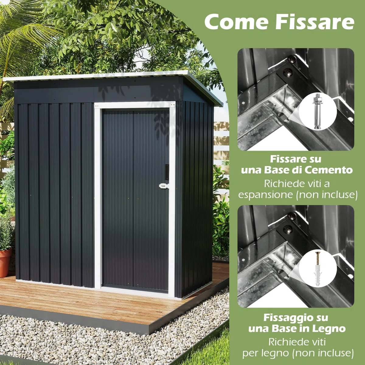 COSTWAY Capanno per Attrezzi da Giardino in Metallo, Casetta Porta Attrezzi in Acciaio con Porta Scorrevole Sistema di Blocco, Casetta per Stoccaggio per Prato e Cortile, 163 x 86 x 181 cm, Grigio