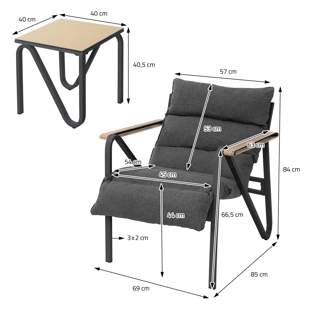 ML-Design Set Mobili da Giardino 3 Pezzi, Set Bistrot da Esterno in Acciaio, Grigio - Antracite, Include 2 Sedie con Cuscini e 1 Tavolo, Set Lounge per Terrazza e Balcone, Resistente alle Intemperie