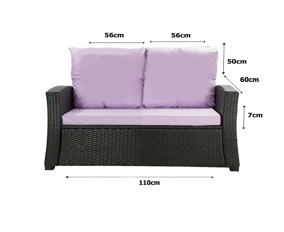 SET Cuscini da Giardino in Rattan 4-5 Posti – Per Divano, Sedia a Dondolo e Salotto, Comodi per Interno ed Esterno, Poliestere - Impermeabile (Viola chiaro, 110x60x50 / 2x 50x56)