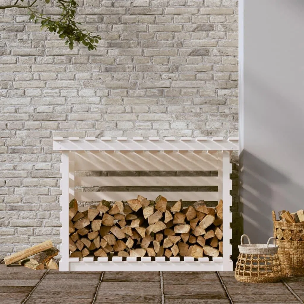Generico Portalegna Bianco 108x73x79 cm in Legno Massello di Pino,Casa e Giardino,Accessori caminetti e stufe a Legna,Accessori per Porta legna-822228
