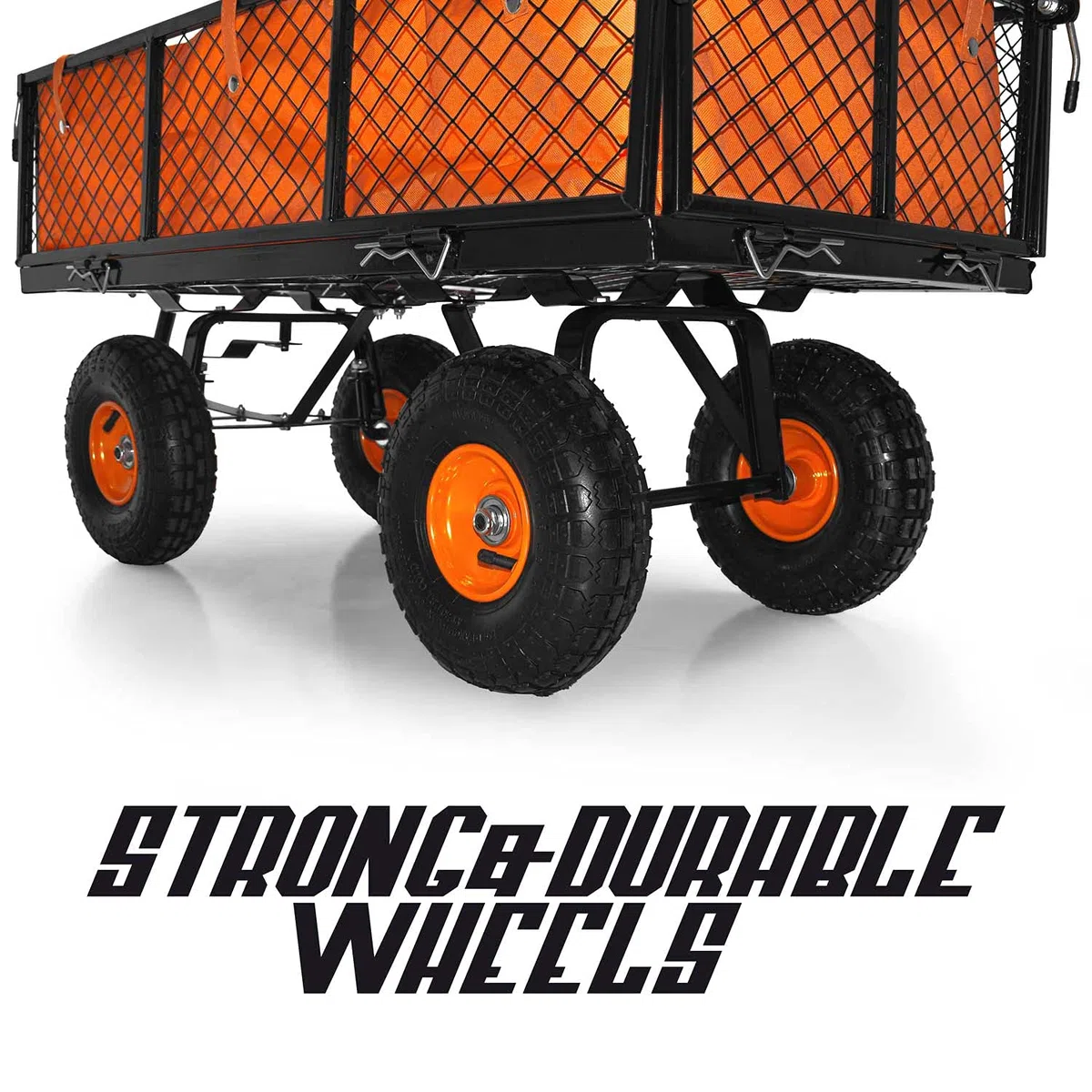 BOUDECH® Carrello da giardino porta attrezzi con rimorchio a spinta in metallo inossidabile, telone impermeabile e griglia - Carriola da giardino a 4 ruote (550Kg)