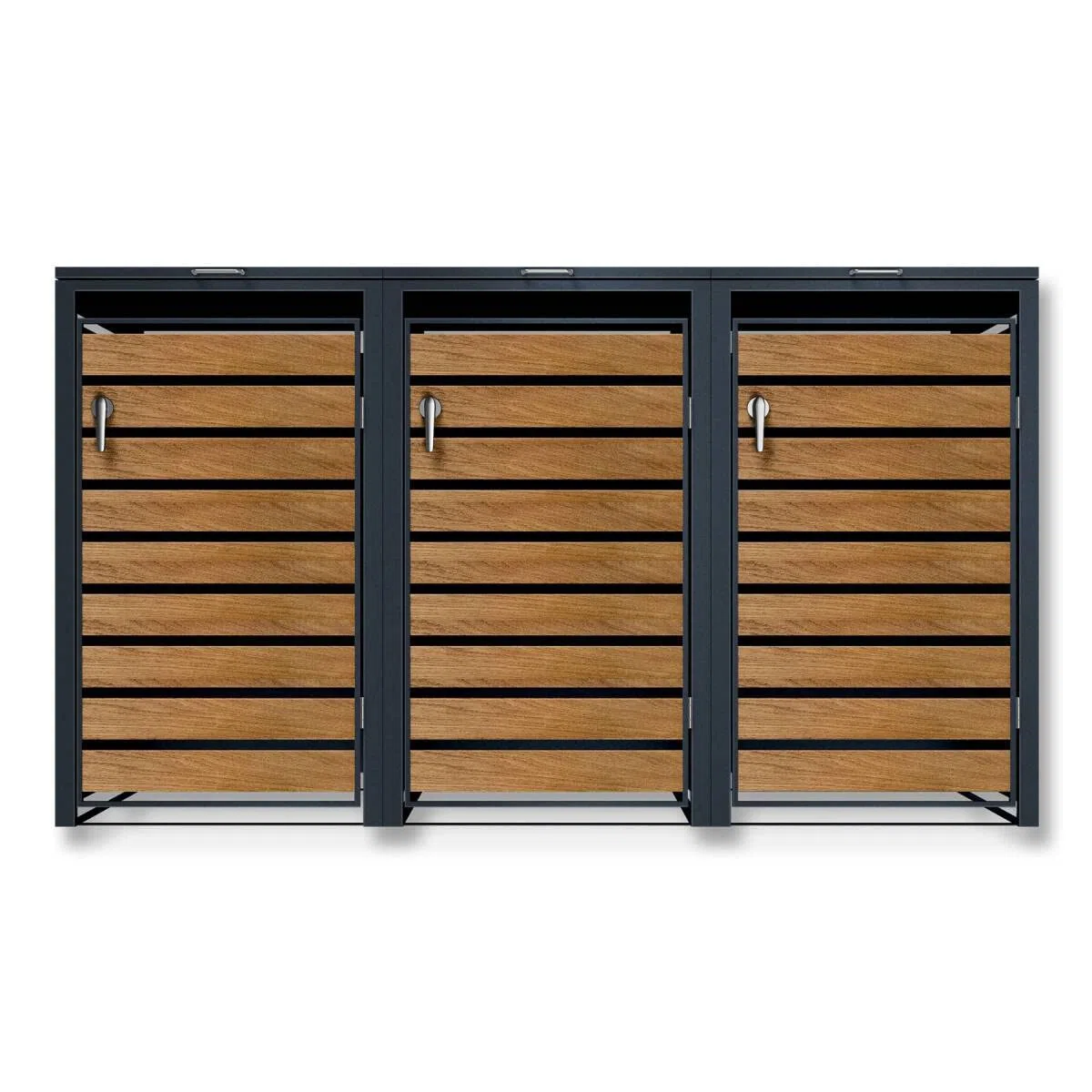 Metzler box pattumiere design antracite & effetto legno 3x240L, acciaio verniciato a polvere, robusto e chiudibile