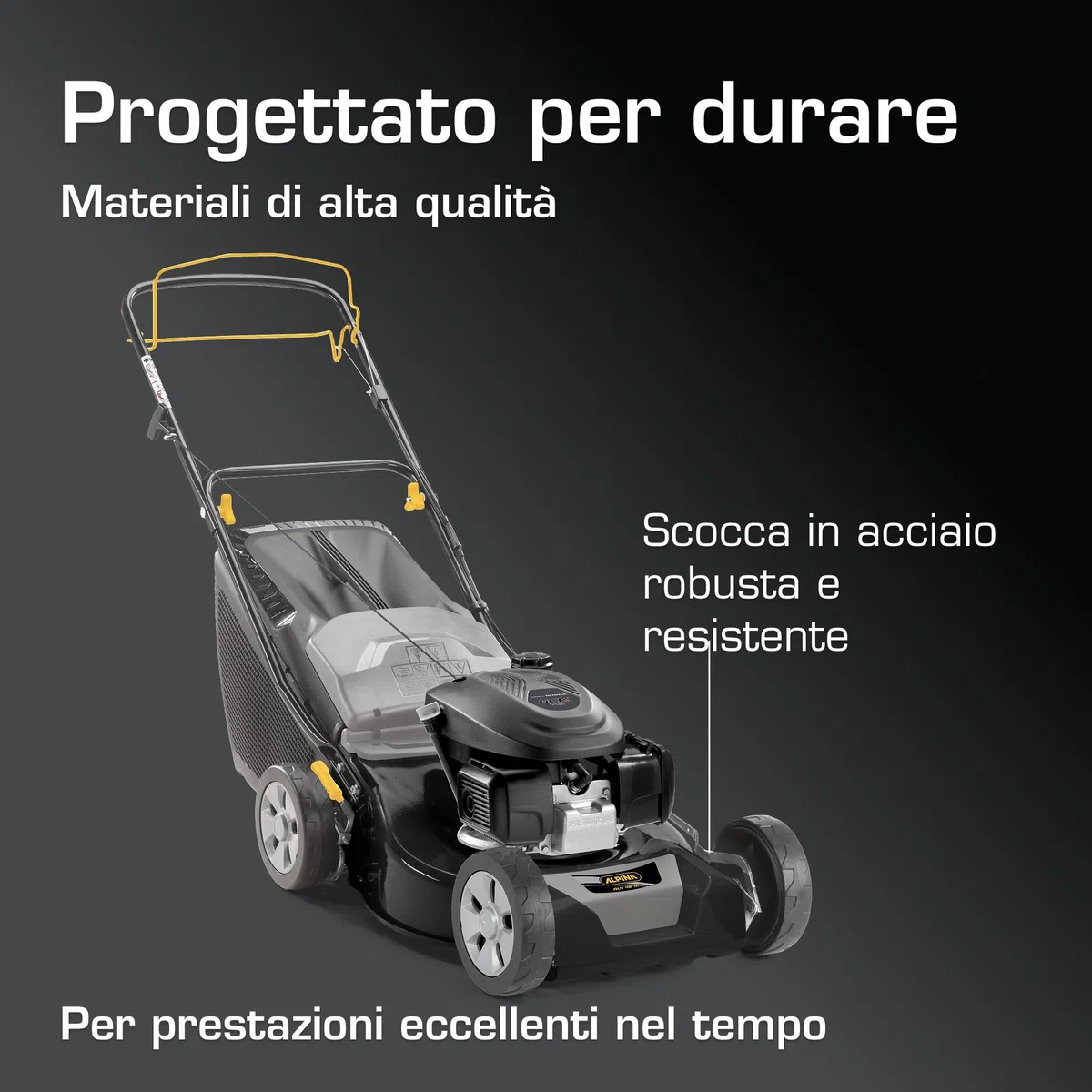 Alpina AL4 46 SH Tagliaerba Semovente, 145 cc, 46 cm – Sacco 60 l, Regolazione Centralizzata 6 Pos. – Prati fino a 1.200 m²