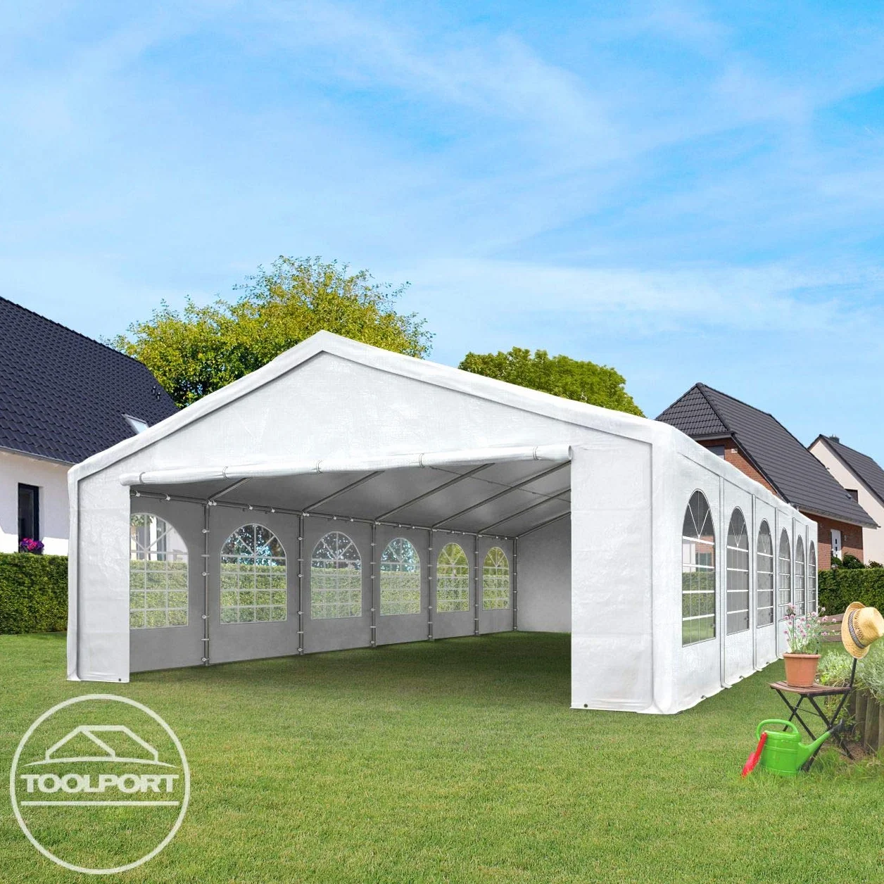 Tendone per feste 4x10 m Gazebo party per sagre, mercati 450 N bianco impermeabile protezione UV