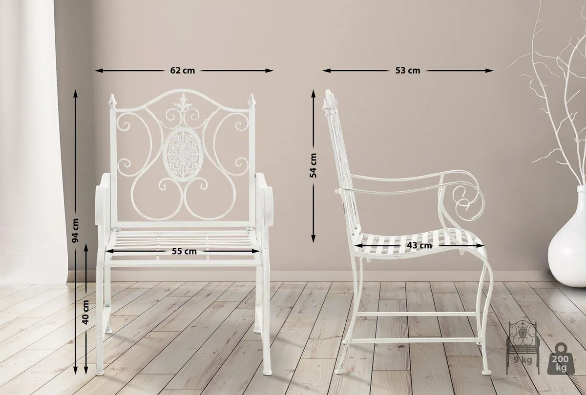 CLP Set di 2 sedie da Giardino Punjab in Stile Rustico I Sedia in Ferro Laccato I Sedia da Giardino Extra Robusta, Colore:Antico Bianco
